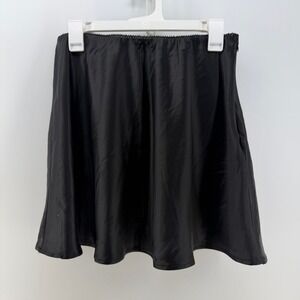 LIFE Satin Mini Skirt Women Large Black Bow Detail A-Line Silky Coquette Ballet